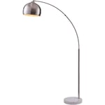 Teamson Home - Lampadaire Arquer arc lampe de salon abat-jour nickel blanc argenté pied marbre VN-L00010BN-EU - Gris