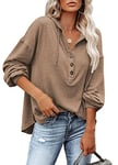 PLOKNRD Sweat-Shirt surdimensionné pour Femme à Manches Longues et boutonné à Capuche avec Cordon de Serrage XL, Marron