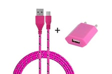 Shot Case Accessoires pour téléphone mobile Pack chargeur nokia 5.1 smartphone micro-usb (cable tresse 3m + prise secteur usb) murale android universel (rose bonbon)