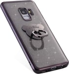 Compatible Avec Samsung Galaxy S9 Coque Silicone Luxe Paillette Brillante Bling Glitter Coque + Ours Bague Support Tpu Ultra Mince Anti-Choc Souple Bumper M¿¿Tal Coque Pour Galaxy S9,Noir