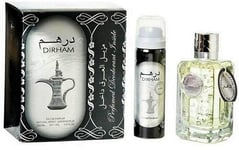 Dirham Silver 100ml Unisex Perfume Scented Spray with Free Deodorant Body Spray