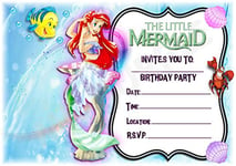 A5 DISNEY CHILDRENS PARTY INVITATIONS X 12 - THE LITTLE MERMAID ARIEL FRAME DESIGN (WITHOUT Envelopes)