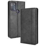 Alamo Retro Folio Case for Motorola Moto G50, Premium Leather Cover with Wallet Cash Card Slot - Black