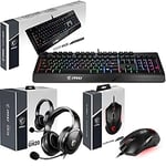 MSI VIGOR GK20 RGB Gaming Keyboard with MSI IMMERSE GH20 Gaming Headset (Wired Inline Controller) and MSI CLUTCH GM08 Optical Gaming Mouse (4200 DPI Optical Sensor, Red LED)