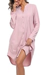 Vlazom Chemise de Nuit Femme Coton,Chemise de Nuit Femme Manche Longue Tee Shirt Nuit Femme Grande Taille Allaitement,XL,A-Rose