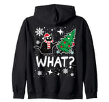 Funny Black Cat Design Pushing Christmas Tree Over Cat What? Zip Hoodie