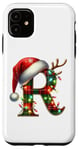 Coque pour iPhone 11 Red Christmas Plaid Initial R Monogrammed Santa Hat Letter R