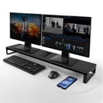 Vaydeer Dual Monitor Stand Riser with Wireless Charging and 4 USB 3.0, Metal Desk Computer Stand for 2 Monitors, Aluminum PC Screen Stand for Office, Laptop, Computer, iMac up to 32 Inches - Black
