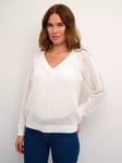 KAFFE Jolan Open Knit Regular Fit V-Neck Jumper, Chalk