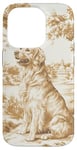 Coque pour iPhone 14 Pro Charmante toile de jouy beige golden retriever