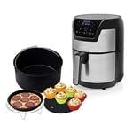 Princess Friteuse Digitale Aerofryer XXL, 182026, 4,5 L, Habillage en Acier Inoxydable, Noir + Lot d'accessoires pour friteuse Aerofryer 4.5 L + 5,2L, Comprenant 10 pièces