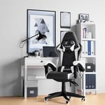 Bigzzia - Fauteuil gamer - Chaise Gaming - Siège de Bureau Réglable Pivotant Gaming Racing-avec coussin et dossier inclinable Noir et Blanc