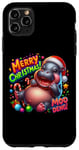 Coque pour iPhone 11 Pro Max Adorable bébé hippopotame Moo Deng Merry Christmas Cheer