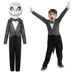 Kids Jack Skellington Cosplay Jumpsuit Fancy Dress Party Stage Halloween Performance Show Costume -a 11-14 Years