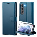 for Samsung Galaxy S22 Case and Screen Protectors with RFID Blocking Credit Card Holder, PU Leather Folio Flip Kickstand Protective Shockproof Women Men for Samsung S22 Wallet Phone Case (Blue)