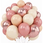 Retro Blush Rosa Ballonger, 60 Pack 12 Tum Dammrosa Metallisk Krom Roséguld Vit Sand Naken Ballonger för Bröllopsfest