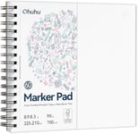 Ohuhu Square Sketchbook Double-Sided, 60 Sheets/120 Pages of 150 GSM Smooth Bleedproof Paper, Spiral Bound Marker Pad Art Book for Alcohol Markers, 8.9 x 8.3 inches