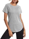 Wayleb Gym Tops for Women Loose Fit Workout Yoga Running Top Quick Dry Sports T-Shirt Crew Neck Short Sleeve Tee Shirts Light Grey