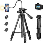 206cm Trepied Appareil Photo,Nouveau Trépied Smartphone en Col de Cygne pour iPhone avec Télécommande & Support de Téléphone,Légère Trepied Camera en Aluminium pour Canon Nikon