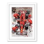 Artery8 Grand Prix Race Car Wheel Change Aerial Shot Artwork Framed Wall Art Print 18X24 Inch