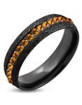 6 mm Svart Glittrande Stålring Infattad med Orange CZ Stenar