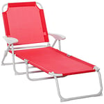 Outsunny Bain de Soleil Pliable - transat inclinable 4 Positions - Chaise Longue Grand Confort avec accoudoirs - métal époxy textilène - dim. 186L x 66l x 80H cm - Rouge