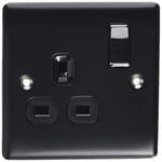 BG Electrical nmb21b 1 Gang Metal Single Plug Socket Switch - Matt Black