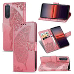 Yhteensopiva Sony Xperia 5 Ii -lompakkokotelon Butterfly-kohokuvioidun Pu-nahkaisen kickstand-korttipaikan kanssa Flip Folio Cover