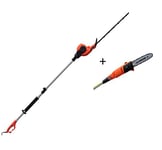 eSkde 2-in-1 600w Electric Pole Pruner & 450w Pole Hedge Trimmer with Telescopic Aluminium Handle,10m Cable & Long Reach Design