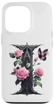 Coque pour iPhone 13 Pro Letter I Initial Floral Monogram Rose Pink Flower Butterfly