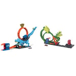 Hot Wheels City Track Set with 1 Toy Car, Race through a Giant Loop to Defeat a Big Dinosaur, HNP77 & Track Set |City Dragon Drive Firefight Playset and 1 Toy Firetruck