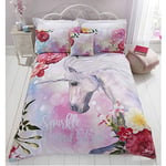 Rapport Home Kids Unicorn Bedding Set - Sparkly Unicorn Duvet Cover Set Double Bedding Set