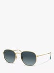 Ray-Ban RB3548N Unisex Hexagonal Sunglasses, Gold/Blue Gradient