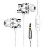 Dual Dynamic Driver Graphene Earphone 3.5mm Wired Control In-Ear Heavy Bass Stereo Earbuds Headphone with Mic,White