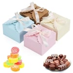 SamHeng 20 Pièces Boîte Cadeaux en Papier avec Rubans, 4 Coloris 9x9x5cm Carré Boîtes à Bonbons, Petit Boîtes Cadeaux Pliant Boîte d'emballage pour DIY Savon Chocolat Mariage Fête Faveurs