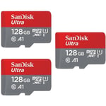 Lot de 3 Sandisk ultra 128 Go Carte Mémoire Micro SD MicroSDXC Class 10 UHS-I 120Mb/s