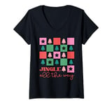 Womens Jingle All The Way Christmas Shirt Festive Tree & Stars Kids V-Neck T-Shirt