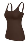 V FOR CITY Cotton Tank Tops for Women Shelf Bra Undershirts Slim Fit Scoop Neck Vest Top Chocolate Brown M