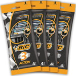 Pack of 4, 16pcs BIC 3 Action, Men's Disposable Razors, Fixed Head, Triple Blade