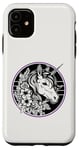 iPhone 11 Unicorn in Black White Purple Hibiscus Roses Champion Wreath Case