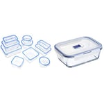 Amazon Basics Récipients en Verre avec clips de Fermeture pour Conservation Alimentaire, Lot de 10 Pièces & Luminarc Pure Box Active rectangulaire 1,97l, 1 Pièce