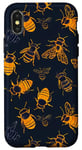 Coque pour iPhone X/XS Coque de téléphone motif géométrique bleu avec abeilles sur noir