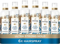 Pantene Strong Hold Hairspray With Jojoba Oil, 6 x 250 ML, Non Sticky Frizz Eas