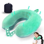 Travel Neck Pillow, Best Memory Foam Airplane Pillow for Head Support Soft Adjustable Pillow for Plane, Car & Home Recliner Use (Green)