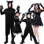 Familjekatt Kostym Svart Söt Katt Cosplay För Barn Halloween Kostym Katt Fint Kvinnodräkt Djur Jumpsuit Män Pojkar Boy XL