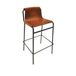 OX Denmarq - September Bar Stool, Black Steel Frame, Leather: Cognac, Black Sewing - Barstolar - Dennis Marquart - Brun - Läder/Metall