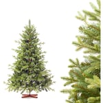 Sapin de Noël Artificiel 150 cm Sapin de bavière Premium Éléments moulés par Injection Arbre de Noël avec support en Bois de frêne Fait à la Main