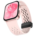 Silicone Band Compatible with Huawei Watch Fit 3 Strap, Soft Sport Replacement Wristband with Magnetic Buckle Compatible for Huawei Fit 3 Smartwatch Fitness Accessories-Pink