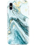 JIAXIUFEN Compatible iPhone X iPhone XS Case Gold Sparkle Glitter Blue Marble Slim Shockproof Flexible Bumper TPU Soft Case Rubber Silicone Cover Phone Case for iPhone X iPhone XS