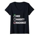 Womens Nice Naughty Machinist Vintage Christmas Machinist Pajamas V-Neck T-Shirt